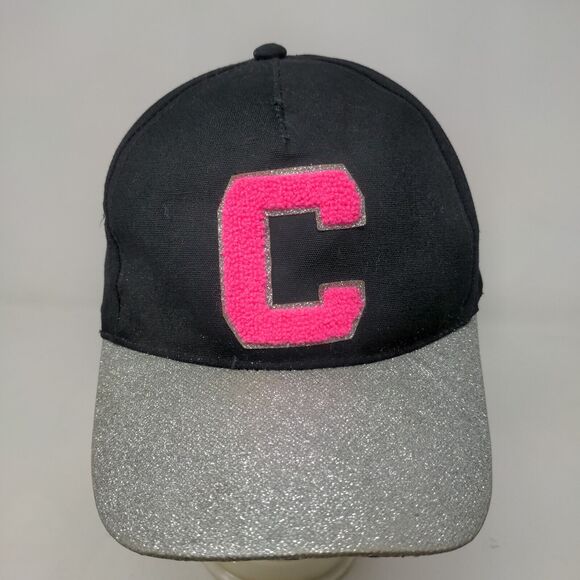 Justice Girl's Strapback Hat Black Size OS Shiny Sparkly Fuzzy C Logo - Picture 2 of 7